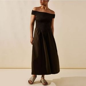 NWOT Free People Cici Smocked Midi Dress XS Brown Pockets!!!